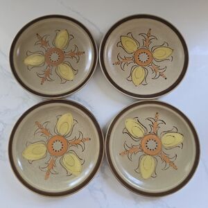 Vtg Hearthside Stoneware Fleur-de-lis Salad Plates Hand-painted Japan Set Of‎ 4